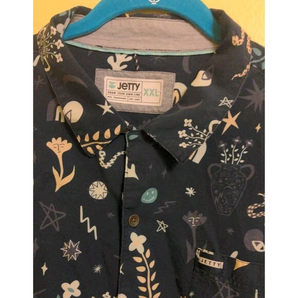 Jetty Shirt Men's XXL Draw Your Own Line Blue Button Pocket All Over Print Nice - Picture 6 of 10